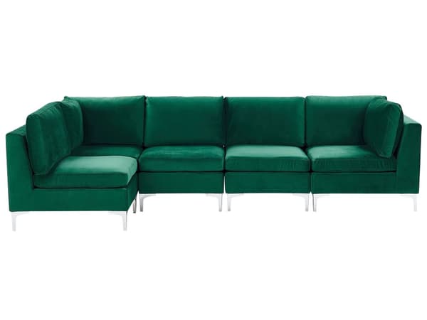 Högervänd Modulär Hörnsoffa Grön Sammet 5-sits L-formad Silver Metall Ben Glam Stil