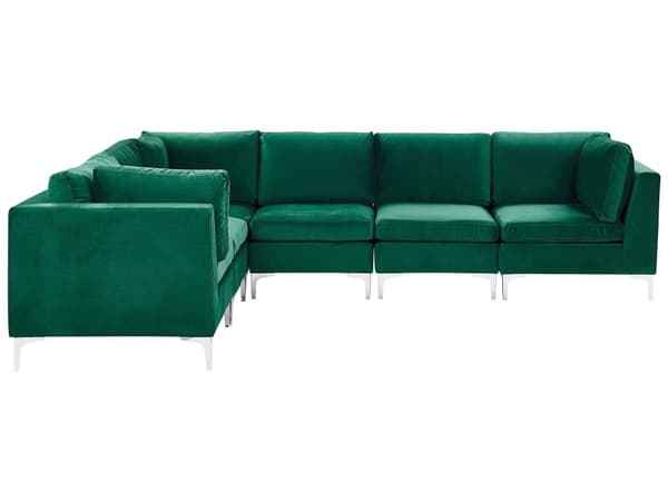 Högervänd Modulär Hörnsoffa Grön Sammet 6-sits L-formad Silver Metall Ben Glam Stil