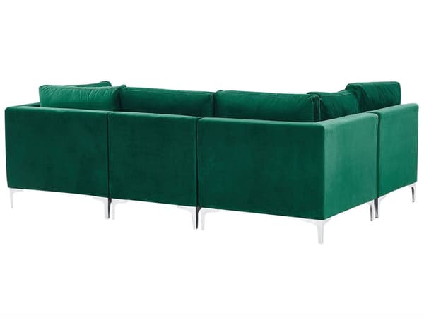 Modulär Soffa Grön med Fotpall Sammet U-formad 6-sits Silver Metall Ben Glam