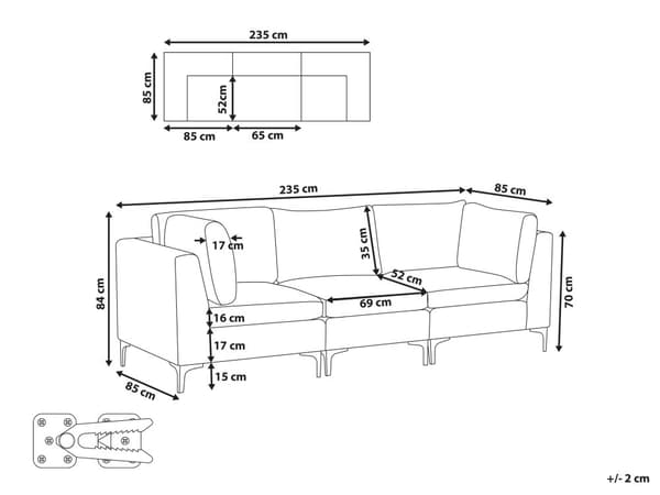 Modulär Soffa Grön Sammet 3-sits Silver Metall Ben