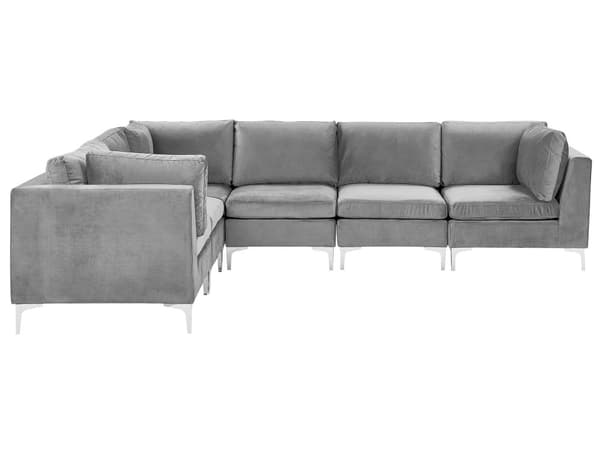 Högervänd Modulär Hörnsoffa Grå Sammet 6-sits L-formad Silver Metall Ben Glam Stil