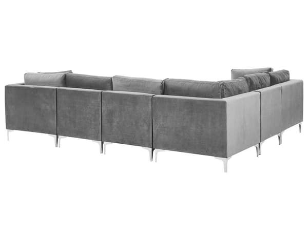 Högervänd Modulär Hörnsoffa Grå Sammet 6-sits L-formad Silver Metall Ben Glam Stil