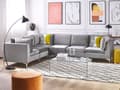 Miniatyrbild 2 av 11: Högervänd Modulär Hörnsoffa Grå Sammet 6-sits L-formad Silver Metall Ben Glam Stil