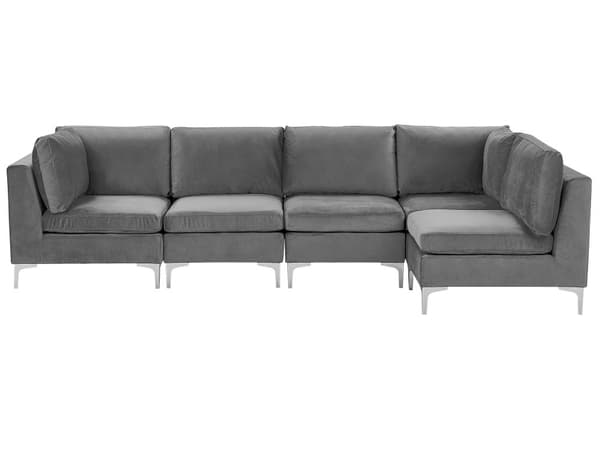 Vänstervänd Modulär Hörnsoffa Grå Sammet 5-sits L-formad Silver Metall Ben Glam Stil