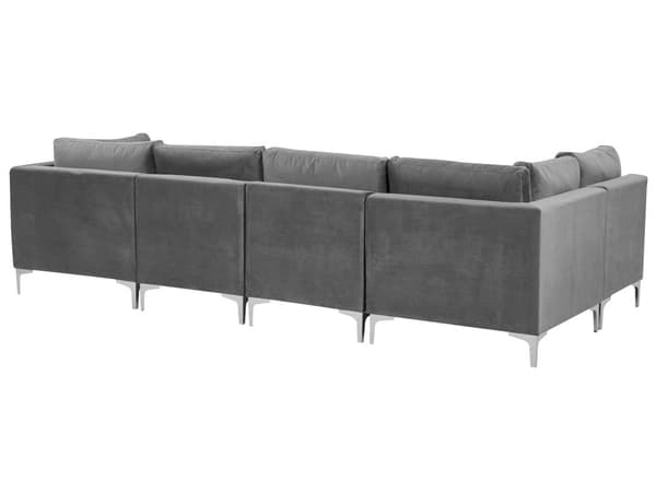 Högervänd Modulär Hörnsoffa Grå Sammet 5-sits L-formad Silver Metall Ben Glam Stil