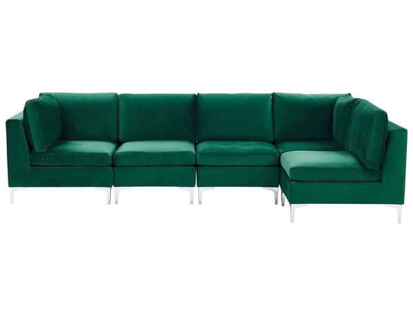 Vänstervänd Modulär Hörnsoffa Grön Sammet 5-sits L-formad Silver Metall Ben Glam Stil