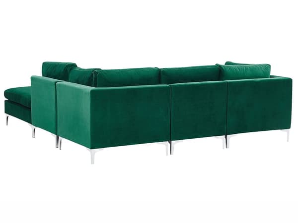 Vänstervänd Modulär Hörnsoffa med Fotpall Grön Sammet 4-sits L-formad Silver Metall Ben Glam Stil