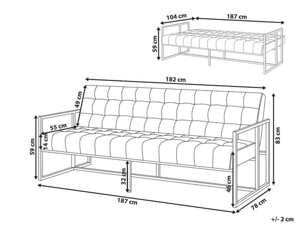 Bäddsoffa Koboltblå Sammet Tuftad 3-sits Guld Metall Ram med Armstöd Retro Stil