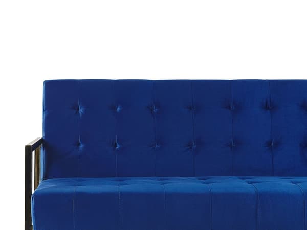 Bäddsoffa Koboltblå Sammet Tuftad 3-sits Guld Metall Ram med Armstöd Retro Stil