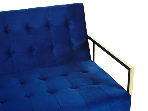 Bäddsoffa Koboltblå Sammet Tuftad 3-sits Guld Metall Ram med Armstöd Retro Stil