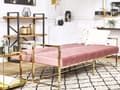 Miniatyrbild 4 av 11: Bäddsoffa Rosa Sammet Tuftad 3-sits Guld Metall Ram med Armstöd Retro Stil