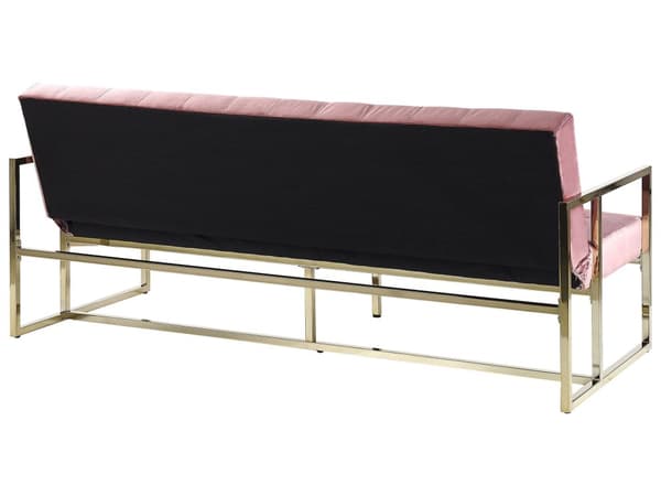 Bäddsoffa Rosa Sammet Tuftad 3-sits Guld Metall Ram med Armstöd Retro Stil