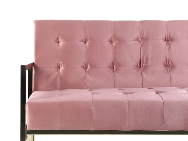 Bäddsoffa Rosa Sammet Tuftad 3-sits Guld Metall Ram med Armstöd Retro Stil