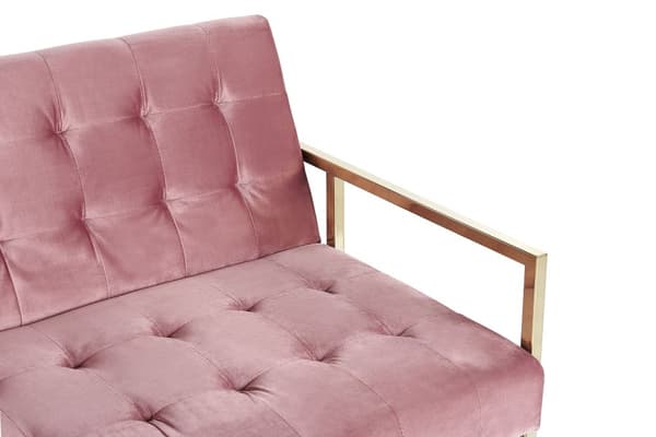 Bäddsoffa Rosa Sammet Tuftad 3-sits Guld Metall Ram med Armstöd Retro Stil