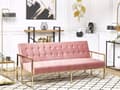 Miniatyrbild 2 av 11: Bäddsoffa Rosa Sammet Tuftad 3-sits Guld Metall Ram med Armstöd Retro Stil