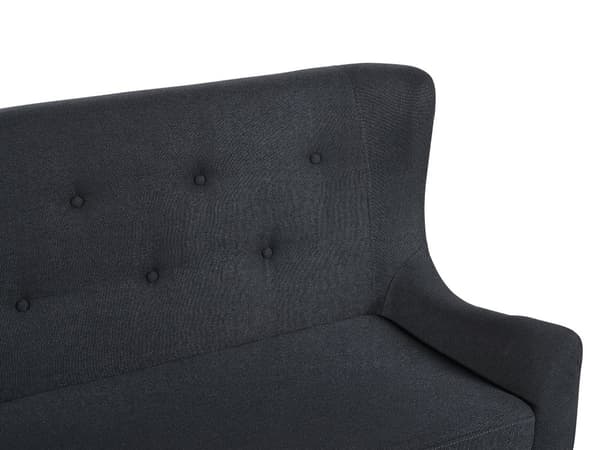 Sohva musta polyesteri kangas verhoilu 2 hengelle tuftattu napitettu vaaleat puujalat retro tyyli