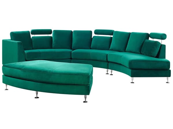 Böjd Soffa Mörkgrön Sammet Modulär 8-sits Justerbart Nackstöd Modern