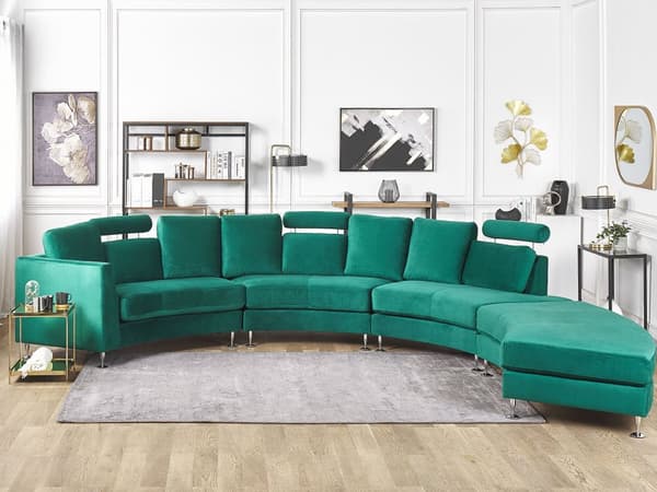 Böjd Soffa Mörkgrön Sammet Modulär 8-sits Justerbart Nackstöd Modern