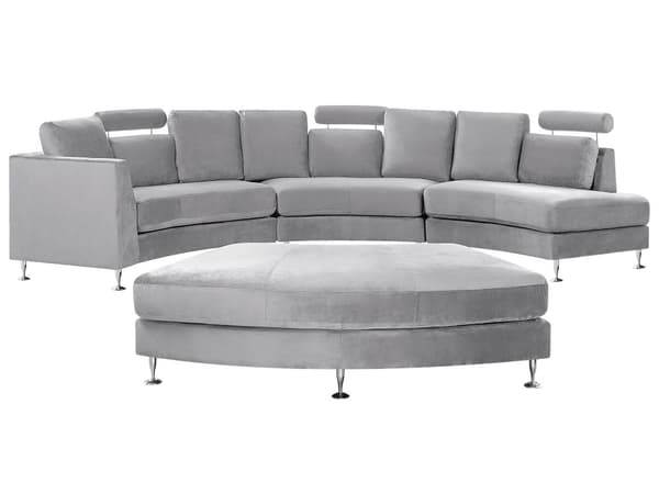 Böjd Soffa Ljusgrå Sammet Modulär 8-sits Justerbart Nackstöd Modern