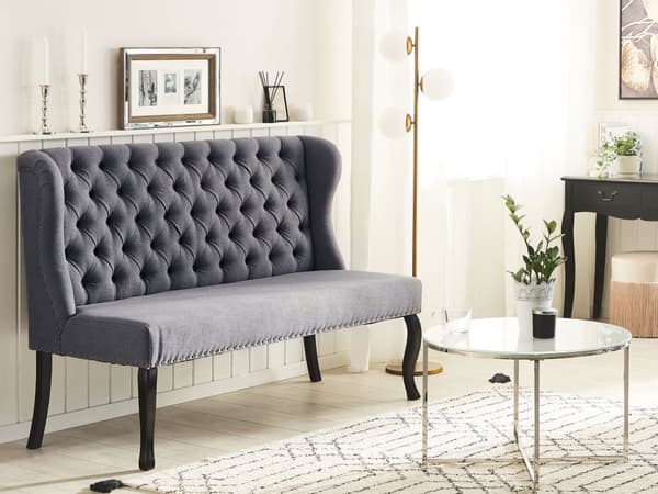 Kökssoffa Grå Polyester Klädsel 2-sits Svarta Ben