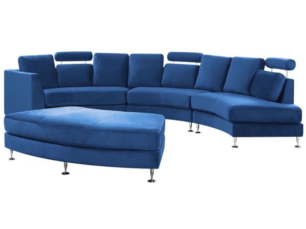 Böjd Soffa Mörkblå Sammet Modulär 8-sits Justerbart Nackstöd Modern