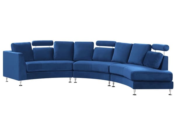 Böjd Soffa Mörkblå Sammet Modulär 8-sits Justerbart Nackstöd Modern
