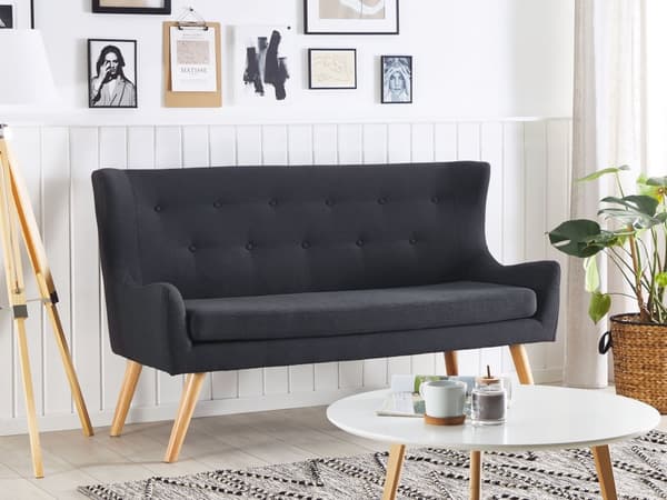 Kökssoffa Svart Polyester Klädsel 2-sits Ljust Trä Ben
