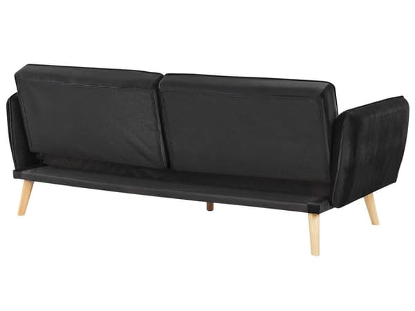 Sofa Sort Velour Polster og Lyse Træben 213 x 84 cm 2 Personers med Sovefunktion Dekorativ Design Knap Tuftet Stue Moderne Seng som Sofa Stil