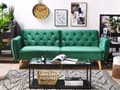 Miniatyrbillede 2 af 11: Sofa Grøn Velour Polster og Lyse Træben 213 x 84 cm 2 Personers med Sovefunktion Dekorativ Design Knap Tuftet Stue Moderne Seng som Sofa Stil