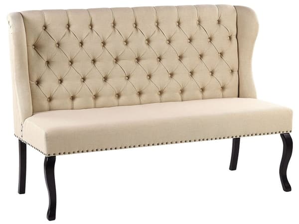 Beige polstret sofa 2-personers køkken quiltet bænk ørekrog træben hall