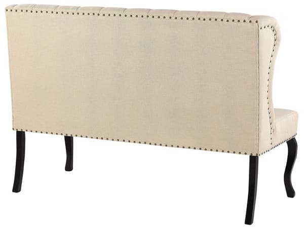 Beige polstret sofa 2-personers køkken quiltet bænk ørekrog træben hall