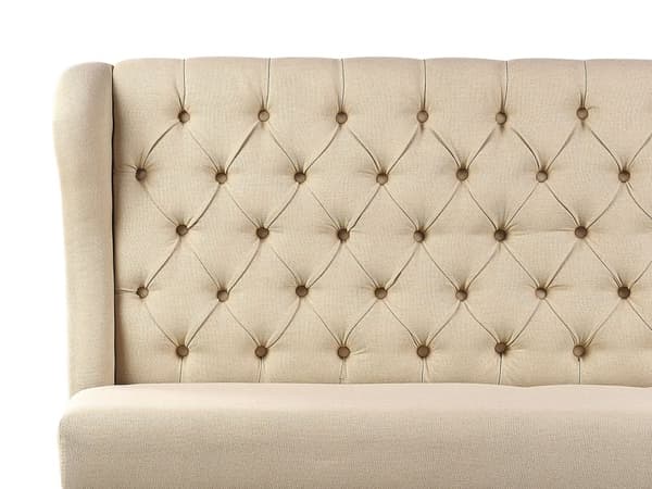 Beige polstret sofa 2-personers køkken quiltet bænk ørekrog træben hall