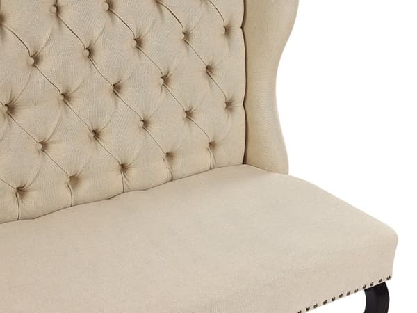 Beige polstret sofa 2-personers køkken quiltet bænk ørekrog træben hall