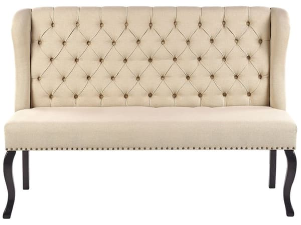 Beige polstret sofa 2-personers køkken quiltet bænk ørekrog træben hall