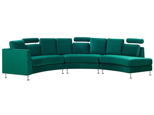 Sofa Mørkegrøn Velour Stof 7 Personers Moderne Rund U Formet Buet Sofa med Chaiselong Justerbare Nakkestøtter Modul Opbygget Kæmpe Designsofa