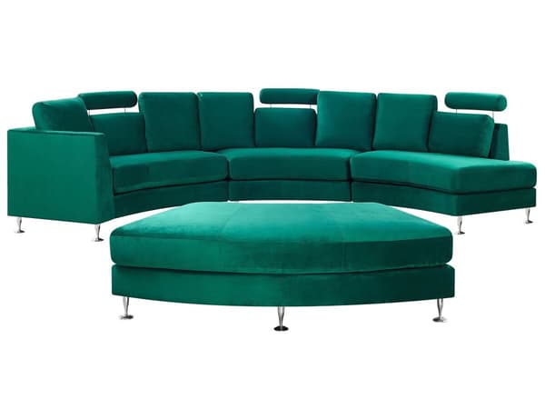Sofa Mørkegrøn Velour Stof 7 Personers Moderne Rund U Formet Buet Sofa med Chaiselong Justerbare Nakkestøtter Modul Opbygget Kæmpe Designsofa