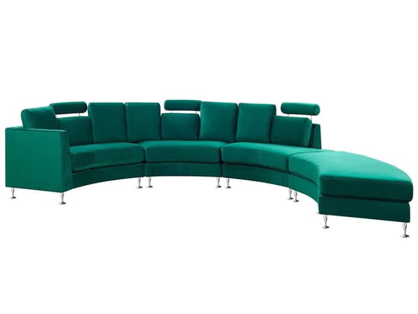 Sofa Mørkegrøn Velour Stof 7 Personers Moderne Rund U Formet Buet Sofa med Chaiselong Justerbare Nakkestøtter Modul Opbygget Kæmpe Designsofa