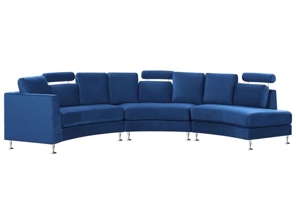 Sofa Mørkeblå Velour Stof 7 Personers Moderne Rund U Formet Buet Sofa med Chaiselong Justerbare Nakkestøtter Modul Opbygget Kæmpe Designsofa