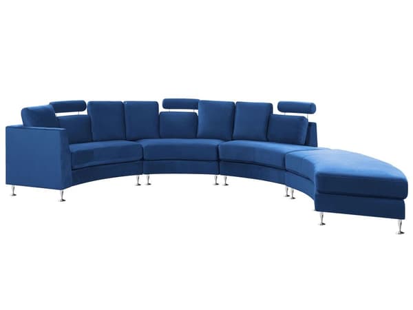 Sofa Mørkeblå Velour Stof 7 Personers Moderne Rund U Formet Buet Sofa med Chaiselong Justerbare Nakkestøtter Modul Opbygget Kæmpe Designsofa