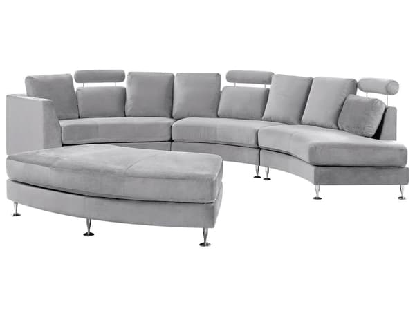 Sofa Lysegrå Velour Stof 7 Personers Moderne Rund U Formet Buet Sofa med Chaiselong Justerbare Nakkestøtter Modul Opbygget Kæmpe Designsofa