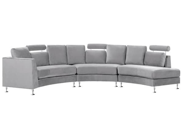 Sofa Lysegrå Velour Stof 7 Personers Moderne Rund U Formet Buet Sofa med Chaiselong Justerbare Nakkestøtter Modul Opbygget Kæmpe Designsofa