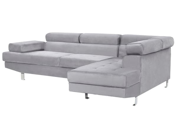 Venstre Hjørne Grå Velourbetrukket 5 Personers Sofa med Justerbare Nakkestøtter Sofa til Stuen