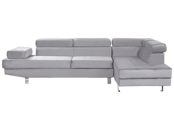 Venstre Hjørne Grå Velourbetrukket 5 Personers Sofa med Justerbare Nakkestøtter Sofa til Stuen