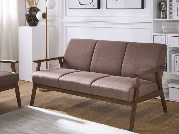 Brun Polyester Polstret Sofa Træramme Sofa til 3 Personer til Stue Retro Design