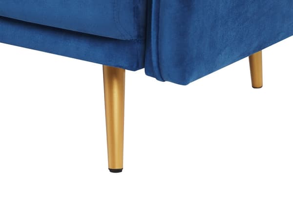 Sofa Mørkeblå Velour Guld Metalben 3 Personers Dekorativ Indendørs Dyb Sofa til Stue Indretning Glamour Retro Inspiration Tilbehør