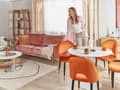 Miniatyrbillede 5 af 11: Sofa Lyserød Velour Guld Metalben 3 Personers Dekorativ Indendørs Dyb Sofa til Stue Indretning Glamour Retro Inspiration Tilbehør