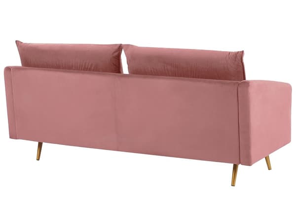 Sofa Lyserød Velour Guld Metalben 3 Personers Dekorativ Indendørs Dyb Sofa til Stue Indretning Glamour Retro Inspiration Tilbehør