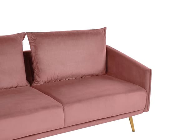 Sofa Lyserød Velour Guld Metalben 3 Personers Dekorativ Indendørs Dyb Sofa til Stue Indretning Glamour Retro Inspiration Tilbehør