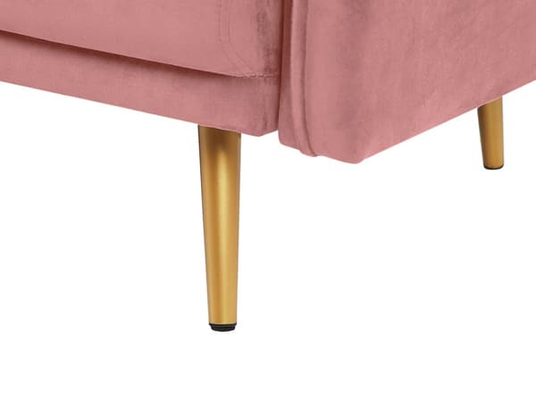 Sofa Lyserød Velour Guld Metalben 3 Personers Dekorativ Indendørs Dyb Sofa til Stue Indretning Glamour Retro Inspiration Tilbehør