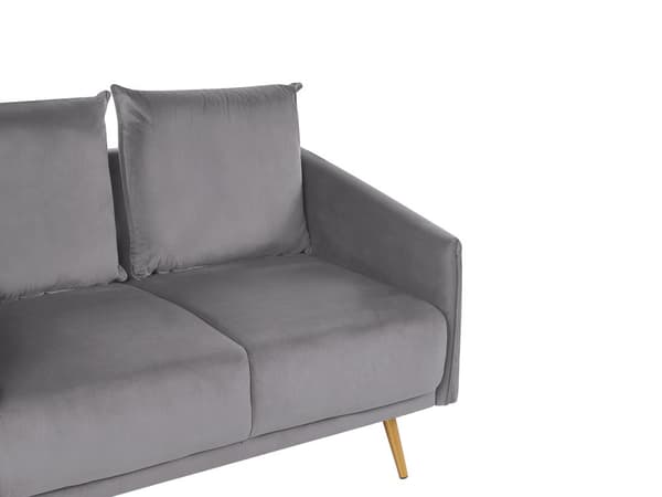 Sofa Grå Velour Guld Metalben 2 Personers Dekorativ Indendørs Dyb Sofa til Stue Indretning Glamour Retro Inspiration Tilbehør
